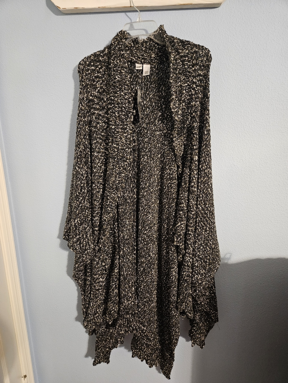 Chicos Cozy Open-Front Black & White Marbled Poncho